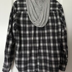 Black and Gray Plaid button down Hoodie flannel